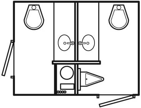 Restroom trailer floor plan showing stall layout for site planning and placement